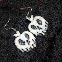 Glittery Poison Apple Skull Earrings