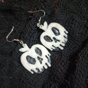 Glittery Poison Apple Skull Earrings