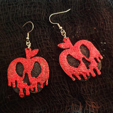 Glittery Poison Apple Skull Earrings