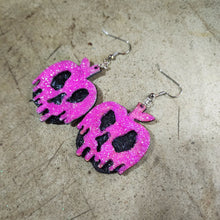 Glittery Poison Apple Skull Earrings