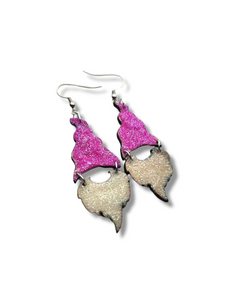 Glitter Gnome Wood Earrings