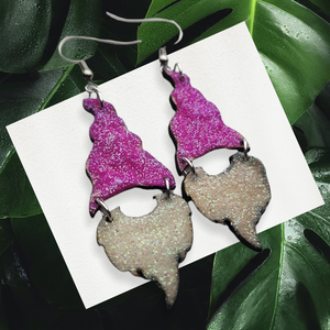 Glitter Gnome Wood Earrings