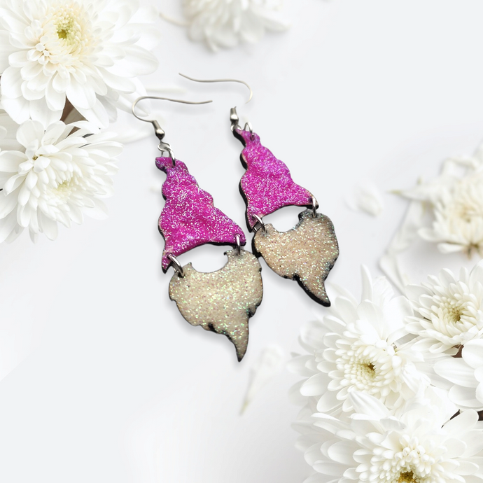 Glitter Gnome Wood Earrings